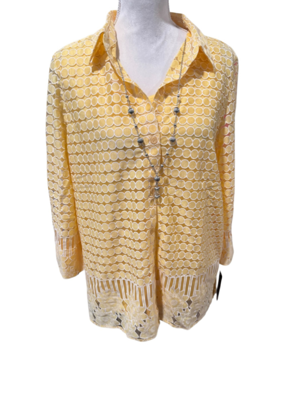 Women's Alfred Dunner Yellow & White Blouse Size L - Picture 2 of 4